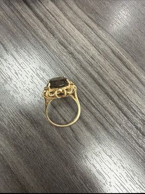 Gold-Tone Ring with Smoky Brown Gemstone